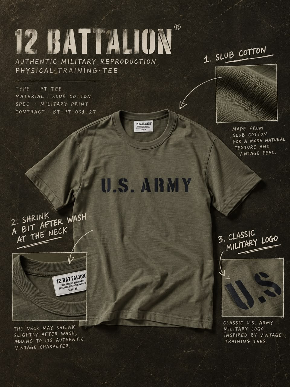 12 BATALLION Physical Training Tee 7.5 Oz